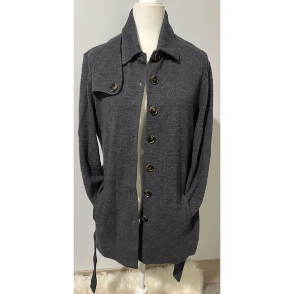 J.McLaughlin 100% merino wool gray long sweater tie for waist button front XL - Picture 2 of 9